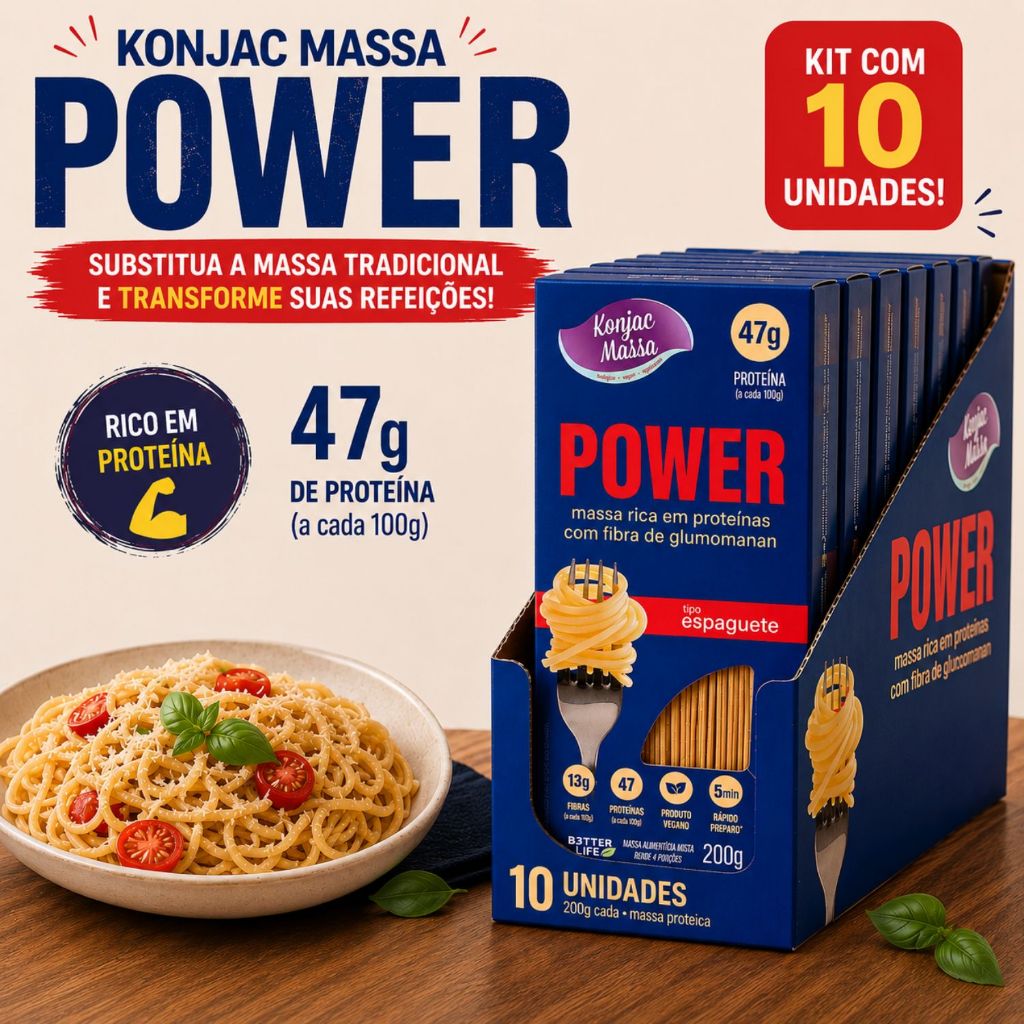 Kit 10 Macarrão Power Super Proteicos 200g Konjac Massa 47g de Proteína a cada 100g!