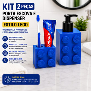 Kit Banheiro Lego Porta Escova Creme Dental Dispenser Sabonete Líquido Organizador De Parede Infantil
