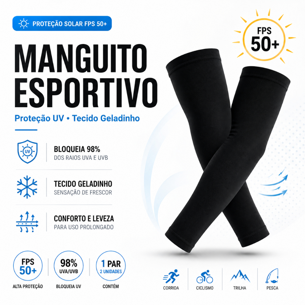 Par Manguito Esportivo Proteção Solar UV Motoboy Ciclismo Corrida Manga Braço FPS50 Unissex