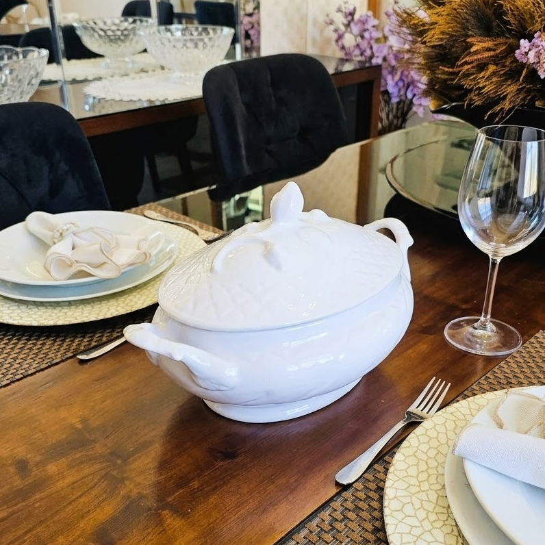 Sopeira Oval Grande Com Alças E Tampa- Louça Porcelana Cozinha Sopas Caldo Feijoada cerâmica Tigela  3 Litros