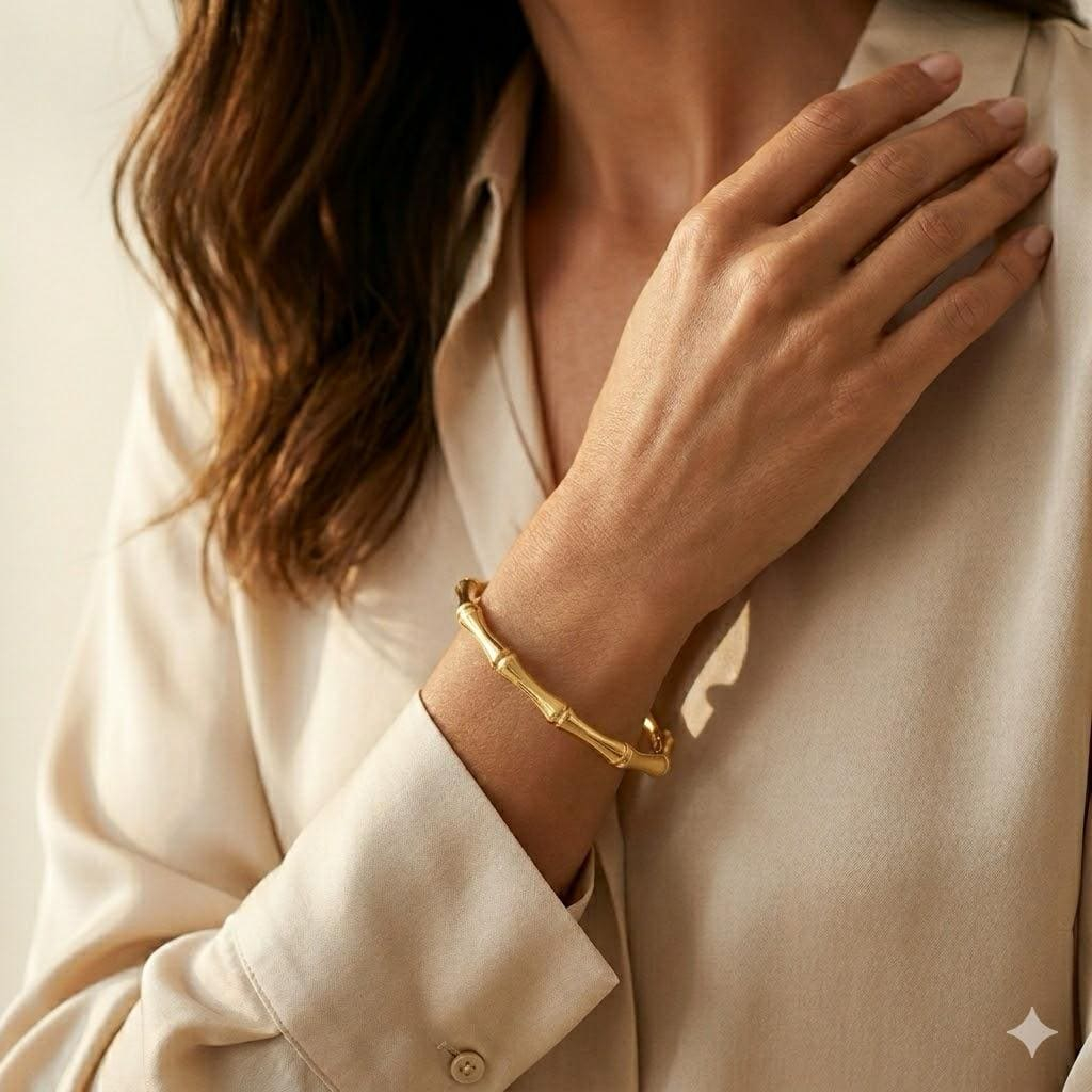 Pulseira Bracelete Bambu Feminino Aço Antialérgico Não Escurece + Brinco de Brinde ENVIO IMEDIATO
