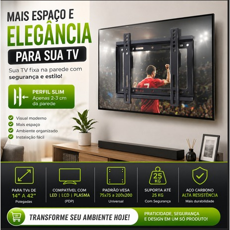 Suporte Fixo Universal Para TV 14 a 42 Polegadas LED LCD Plasma VESA Até 200x200