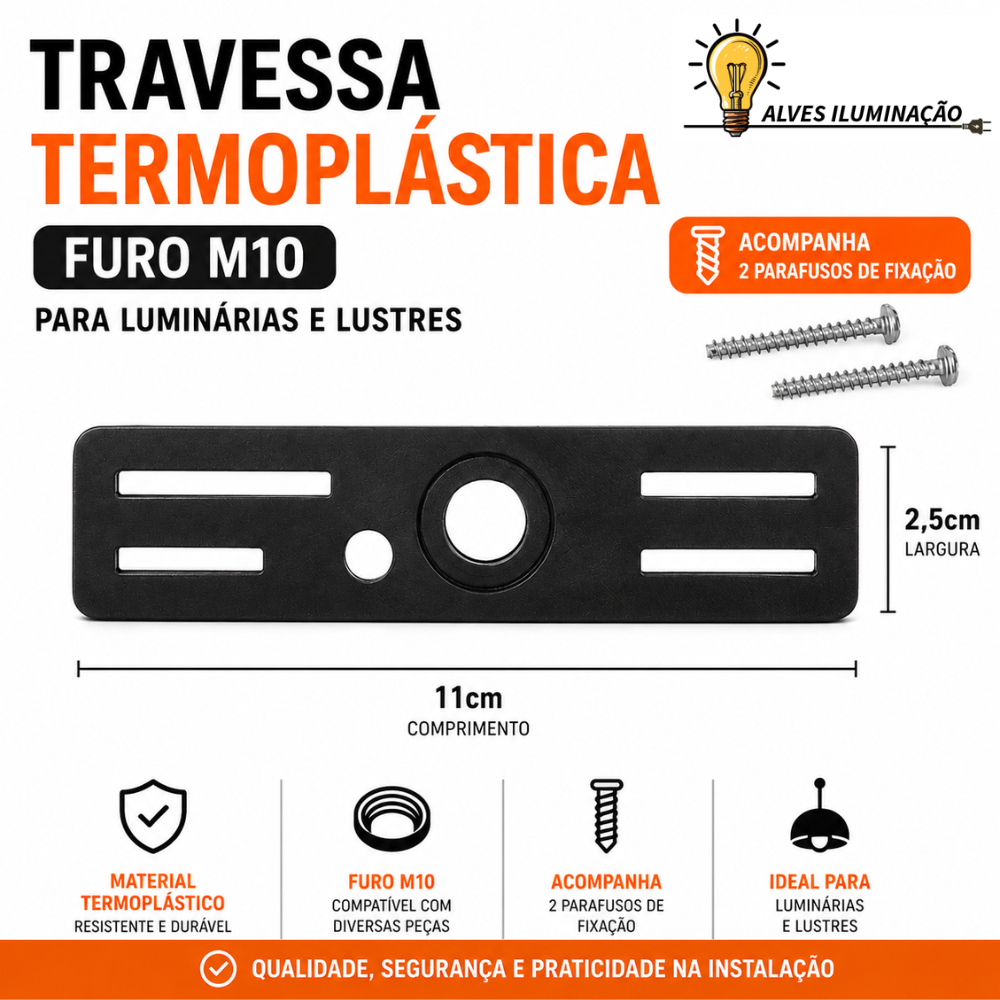 Kit 5 Travessas Pé de Galinha Furo M10 Termoplástica para Luminarias com Parafusos de Fixação Completo