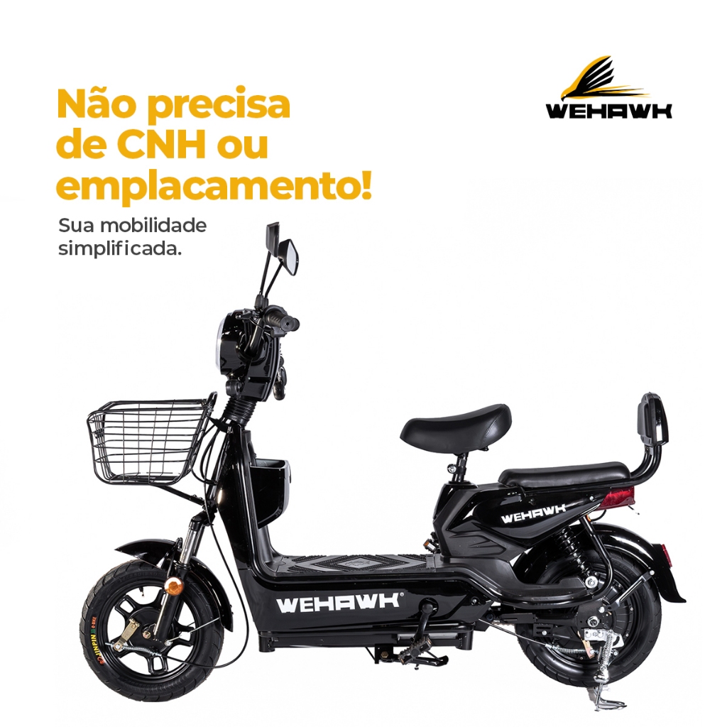 Bicicleta Elétrica 800W Basket Wehawk WX-03 Bateria de Chumbo 12V Autopropelido Pré Montada
