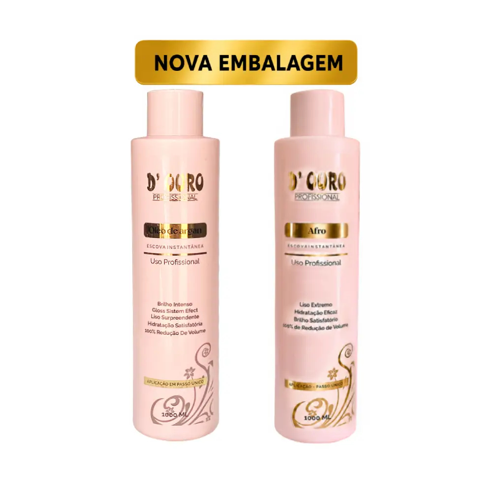 Kit 1 Escova Progressiva D Ouro Óleo Argan + 1 Progressiva Afro D Ouro