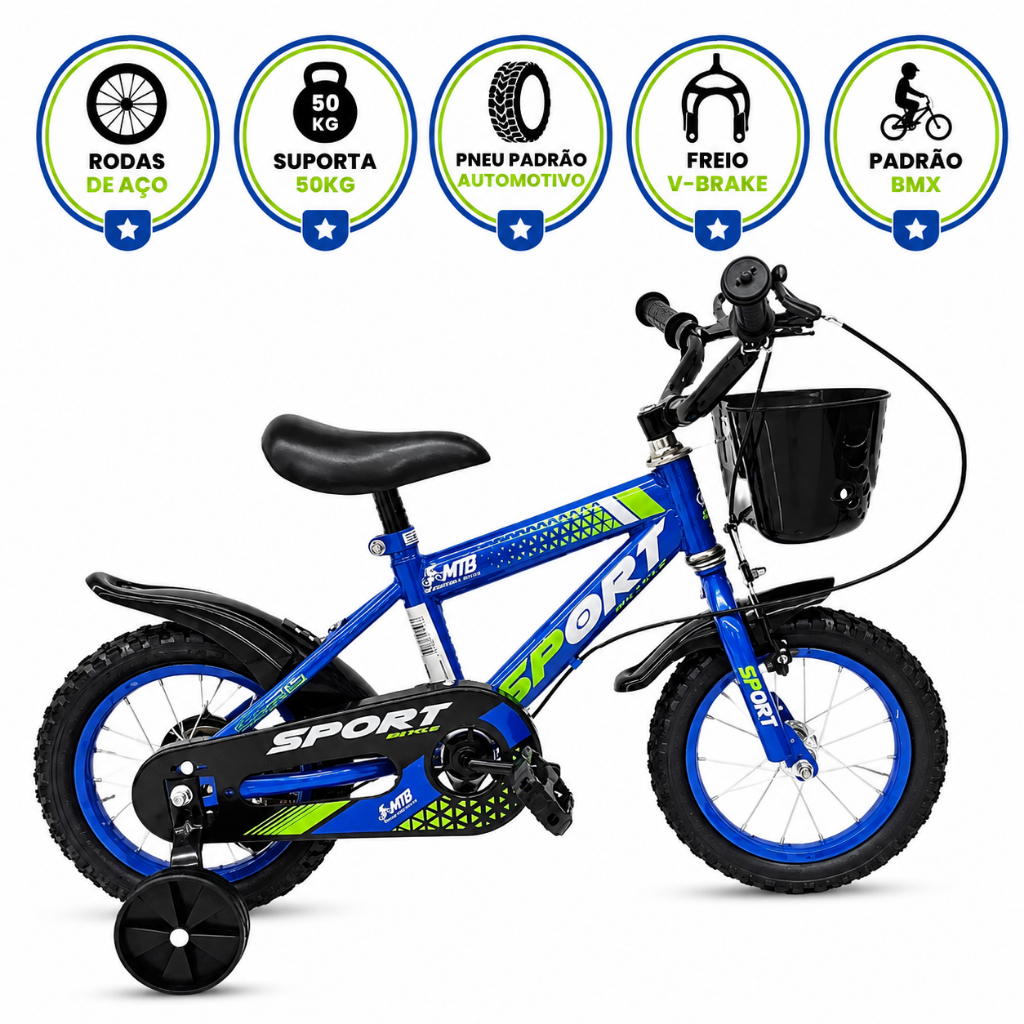 Bicicleta Roda Aço - Menino 2 a 7 Anos ALTA DURABILIDADE - Aro 12 – Pneu Borracha Automotivo - 50kg
