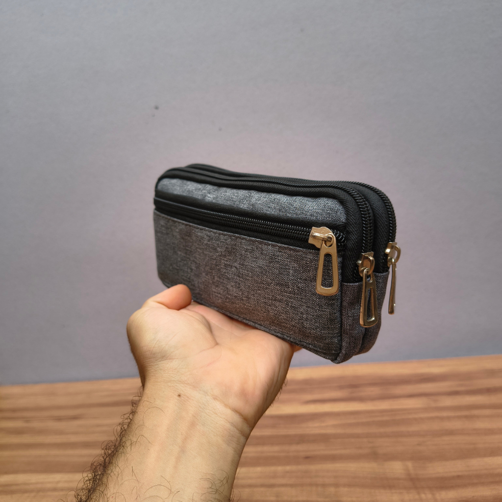 Necessaire Slim com 3 Zíperes Organizador de Cabos Acessórios Estojo Bolsa Viagem