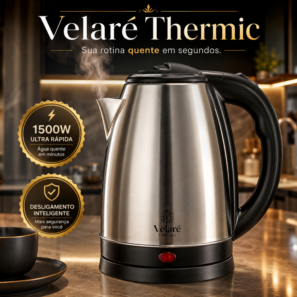 Chaleira Elétrica Inox Velaré Thermic 1,8L 1500W Aquecimento Rápido Desligamento Automático 220V