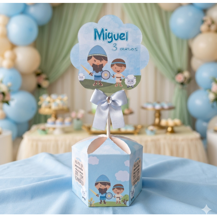 Kit centro de mesa personalizado festa infantil Davi e Golias / Personalizados Davi e Golias 20 unid