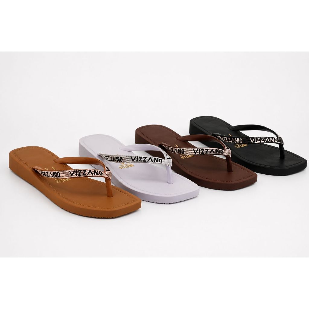 Rasteira Feminino Vizzano Conforto Com Tiras Brilhante 6531