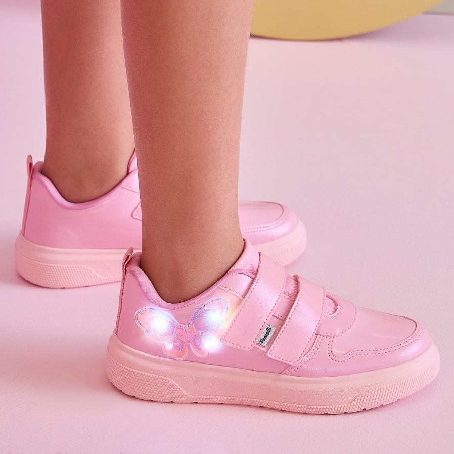 Tênis de Led Infantil em Verniz Borboleta Rosa Pampili