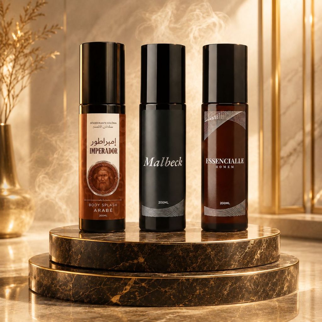 Kit Perfumaria Masculina 3 Body Sprays 200ml (Cada) Imperador, Malbck, Essencialle.