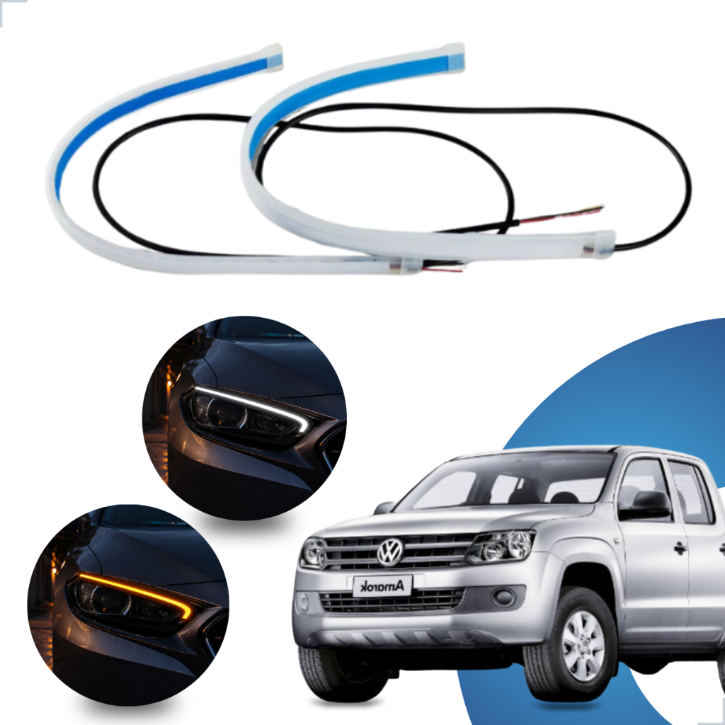 Kit Fitas Led DRL Farol + Seta 12v 45cm Amarok 2010 2011 2012 2013 2014 2015 2016 2017 ATÉ 2023