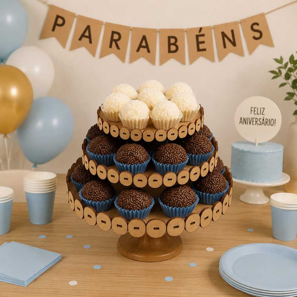 Trio de Bandeja para Decoraçao Festa Aniversario Chá Revelação Doces em MDF Cru PROMOÇÃO Qualidade Premium