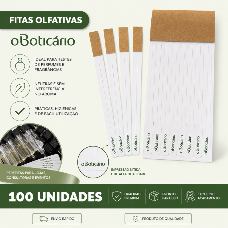 Fitas Olfativas LOGO BOTICÁRIO para Perfumes 100 Unidades – Revenda, Teste e Amostra