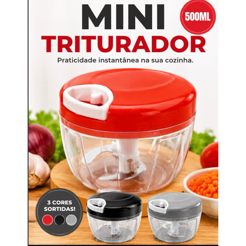 500ML -  Mini Triturador Processador Manual 3 Lâminas - (Cores Sortidas)