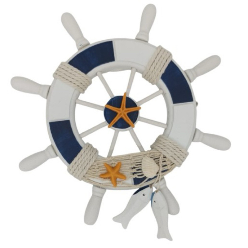 Timão de navio de madeira, decoração naval, com corda 23cm(sortido)