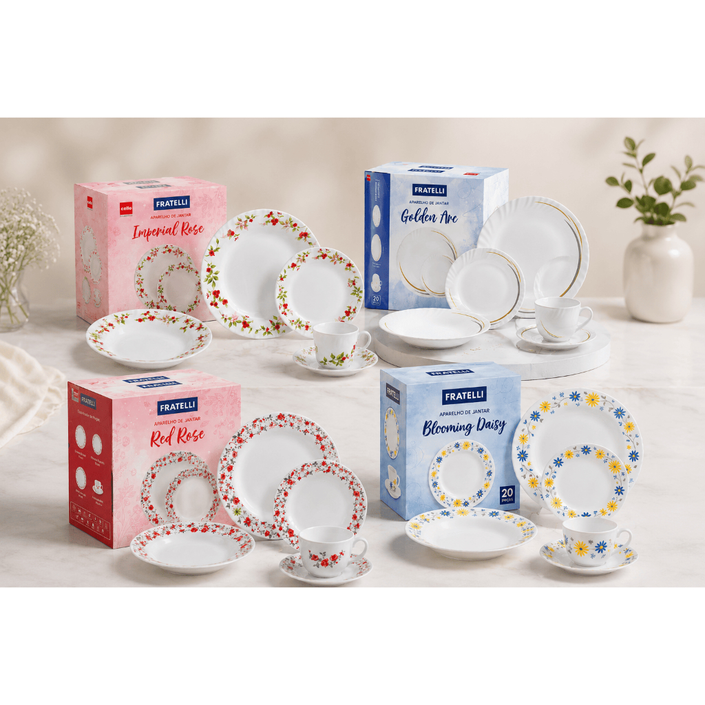 Aparelho Jantar 20 Peças Elegante Mesa Posta Premium Kit Jantar Completo Qualidade Cerâmica Estampas