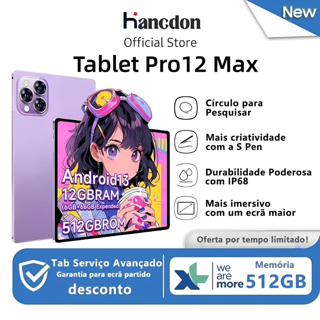 Tablet  Pro12 Max 12 GB de RAM + 512 GB de ROM Bateria de 8800 mAh Ecrã HD de 11,6 polegadas Tablet para jogos com