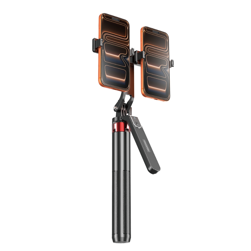 1.8M Bastão Tripé 360°  Pau De Selfie Com Duplo Celular E Controle Tripé Estável
