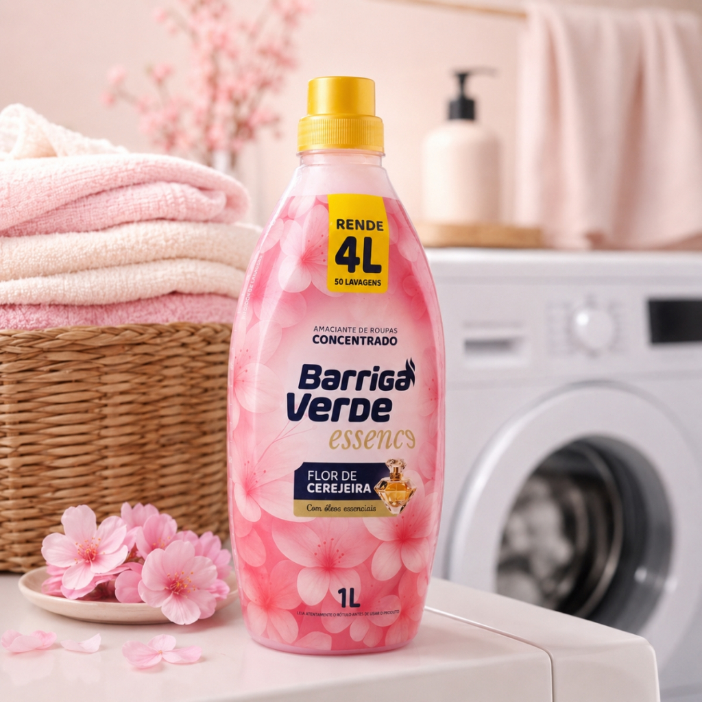 Amaciante Barriga Verde De Roupas Concentrado Flor De Cerejeira Lavanderia 1L Rende Até 50 Lavagens