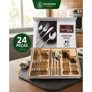 Conjunto Talheres 24 Peças Inox Resistentes Jogo Completo Utensílios Mesa