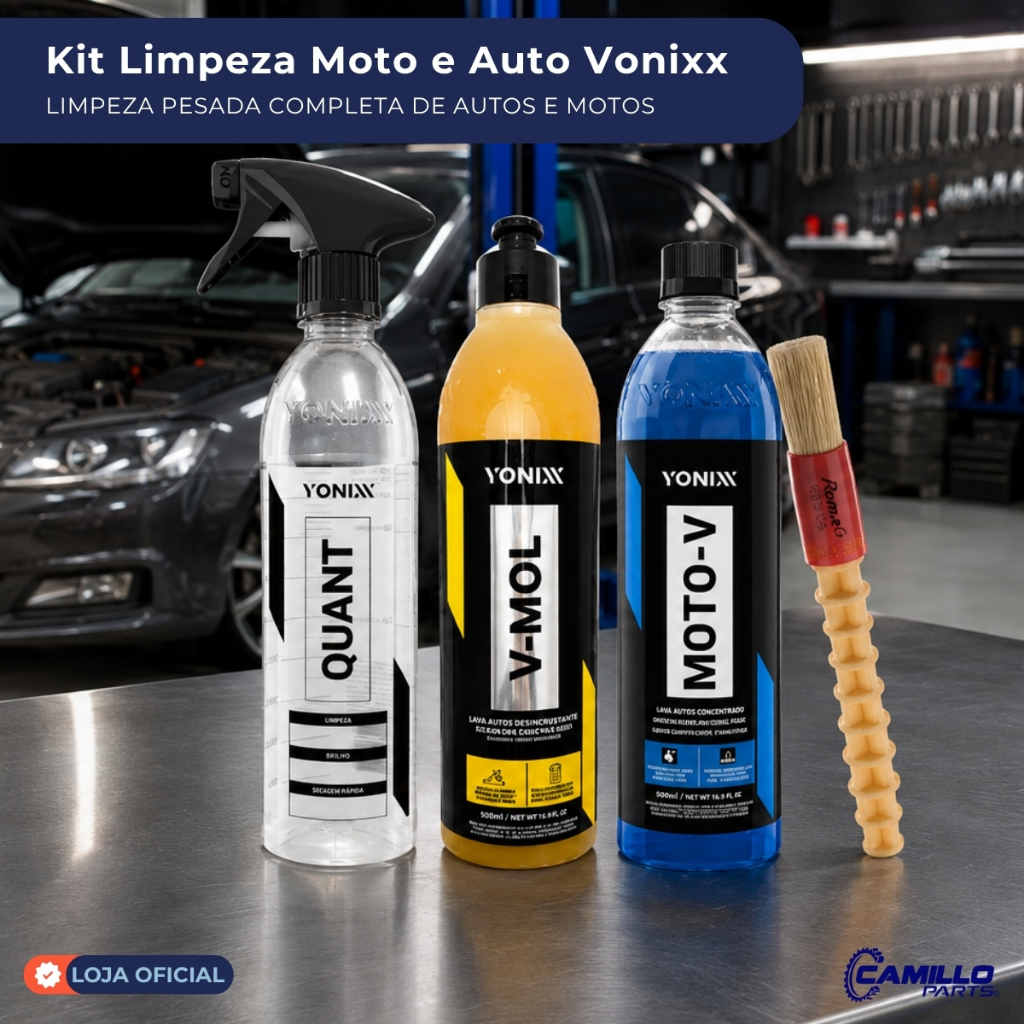 Kit Limpeza Pesada Vonixx Moto-V V-Mol 500ml Moto Auto Pulverizador e Pincel
