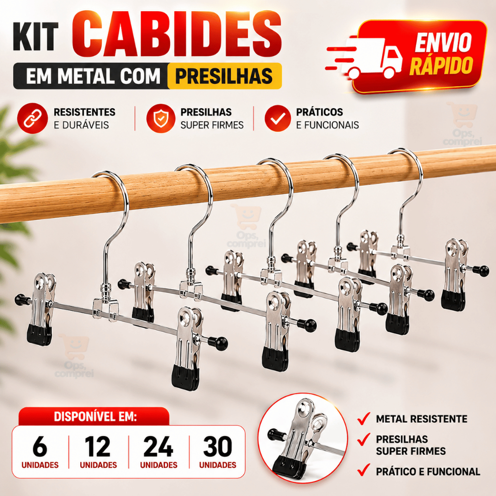 Kit Cabide Para Roupas Com Presilha Prendedor Calça Camisa Guarda Roupa Organizadores