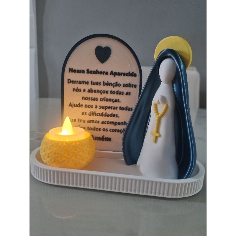 Oratório Nossa Senhora Aparecida Com Vela Led Decoração Religiosa Presente Católico