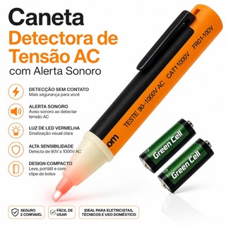 Caneta Detectora de Tensão AC com Alerta Sonoro com pilha FEPRO-DT90 Detecta Fase este Bip