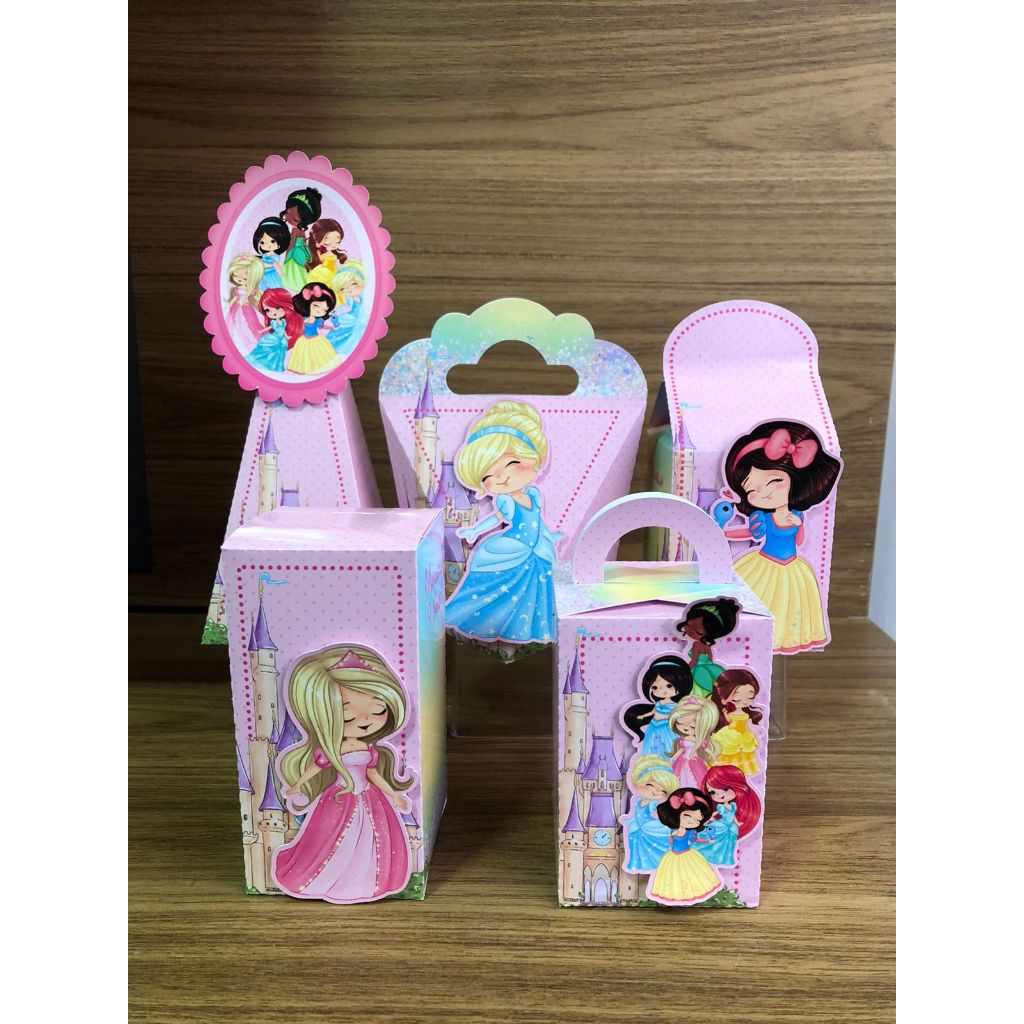 Kit Festa Princesas Disney Cute | Caixas Personalizadas 3D | Lembrancinha menina - Pegue e Monte