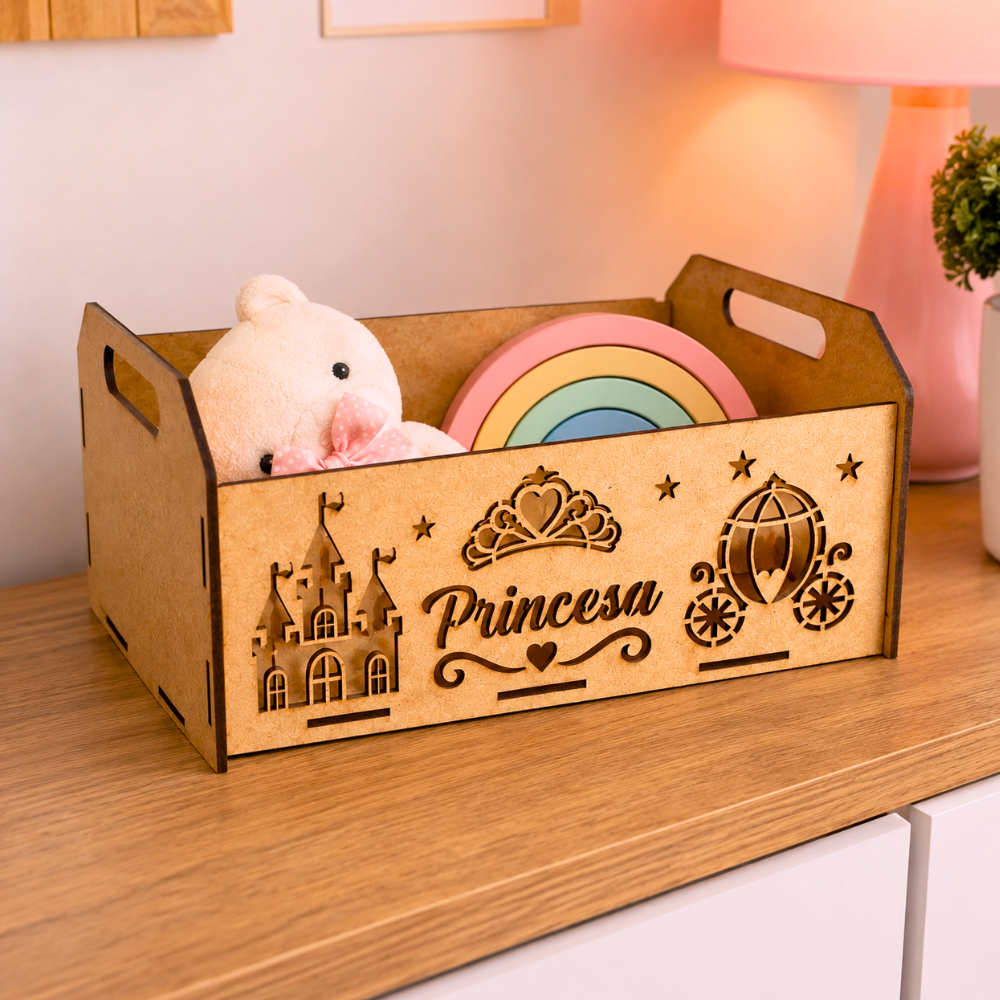 Kit 6 Caixas Organizadoras MDF Tema Princesa Carruagem Castelo Mesa Provençal Infantil M45