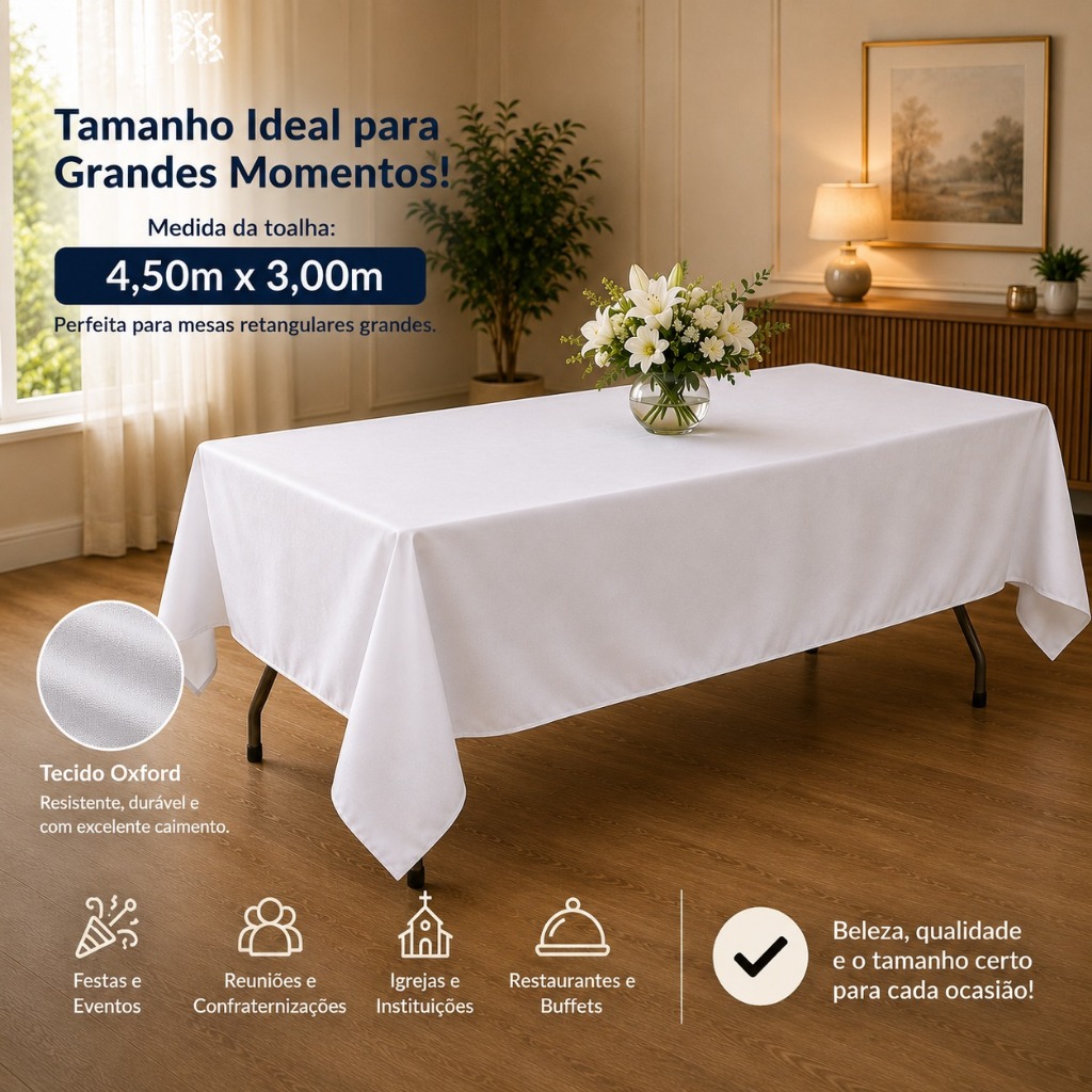 Toalha De Mesa Retangular 4,50x3,00 Em Oxford Buffet Festa