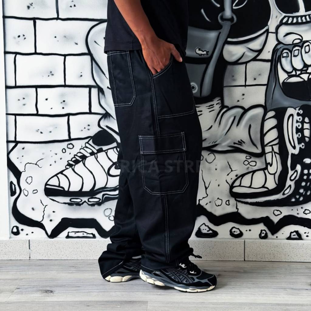 Calça Cargo Black Contrast, Calça Cargo, Calça Larga, Calça Linha Branca