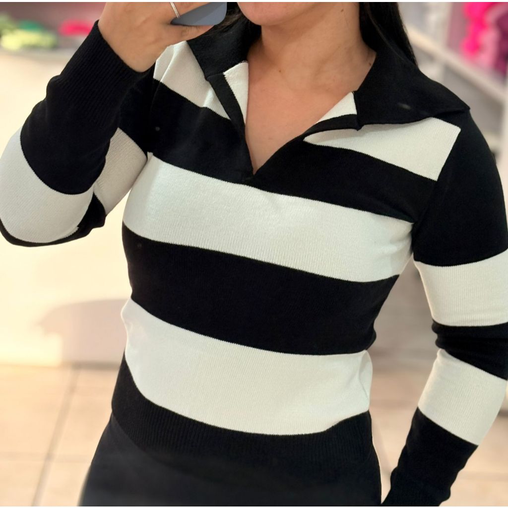 Blusa Tricot Gola Polo Modinha