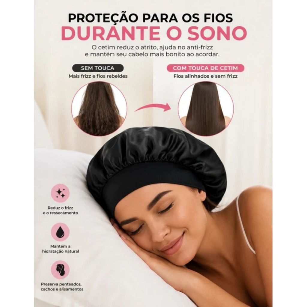 Touca De Cetim COM FAIXA Ajustável Diminui O Frizz Para Cabelo, Dormir, Cozinha, Banho