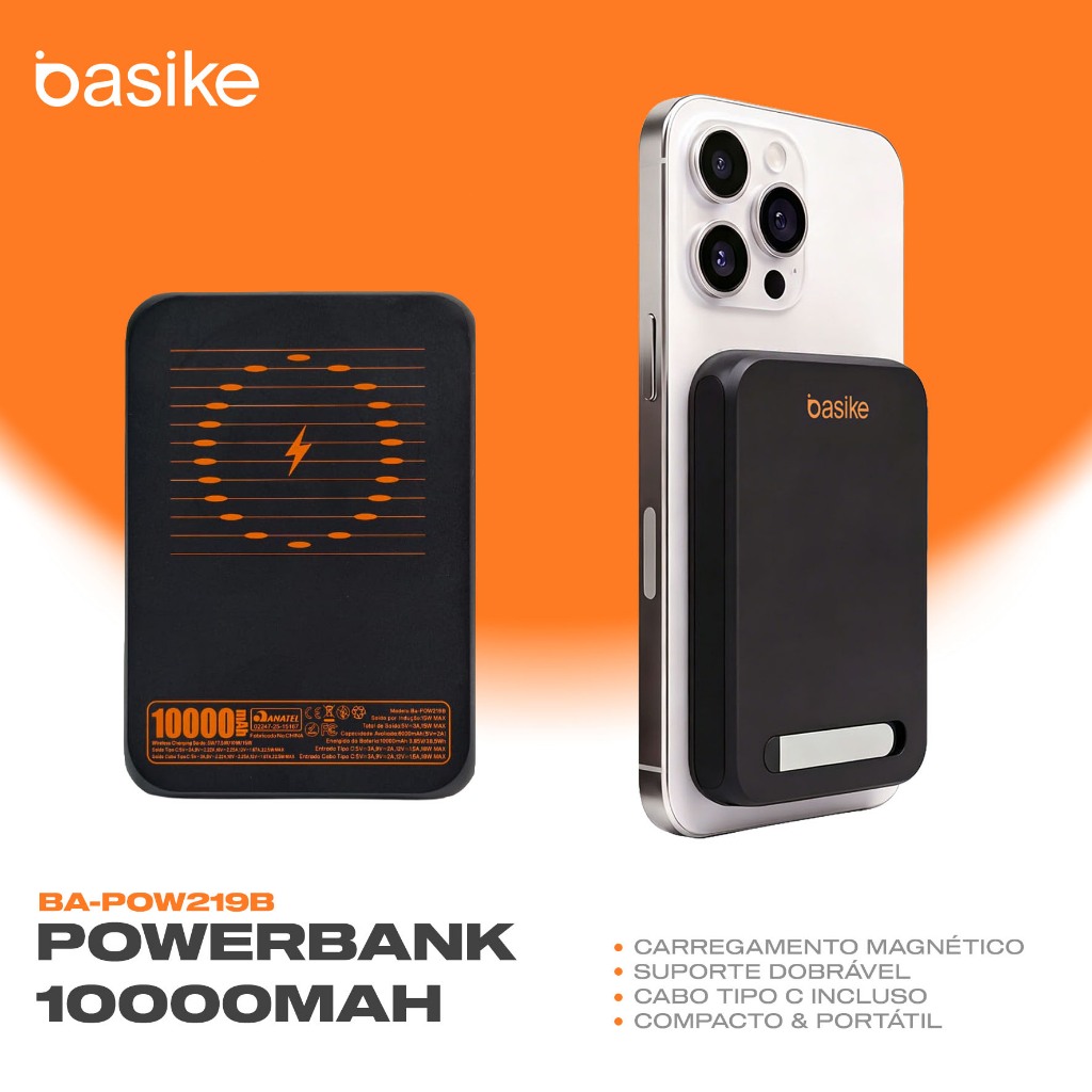 BASIKE Bateria Portátil Magnético 10000mAh 22.5W Carga Rápida Sem Fio Ultra Fino para iPhone Android
