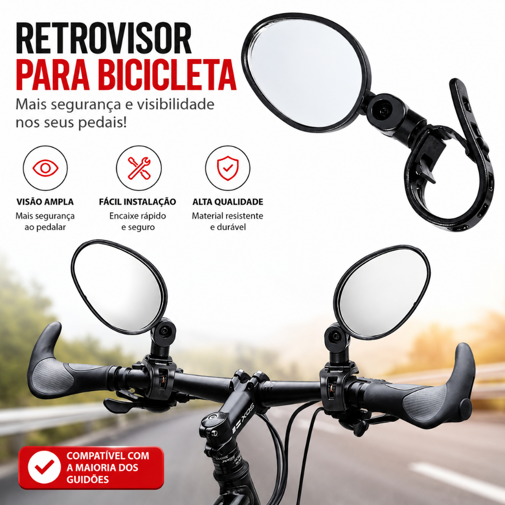 Par Espelho Oval Retrovisor Convexo 360° Bicicleta e Patinete Espelho Guidão Ajustável