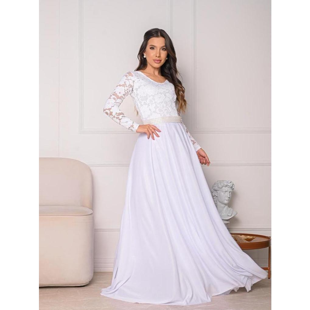 Vestido Feminino de Noiva  Renda Casamento Civil Cartório Longo Moda Feminina