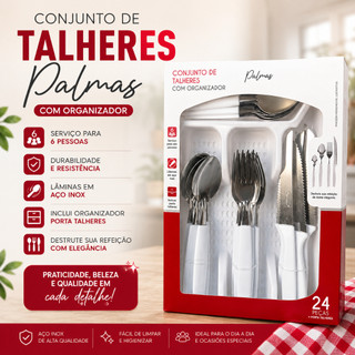 Jogo De Talheres Inox Com 24 Peças + Suporte Gaveteiro