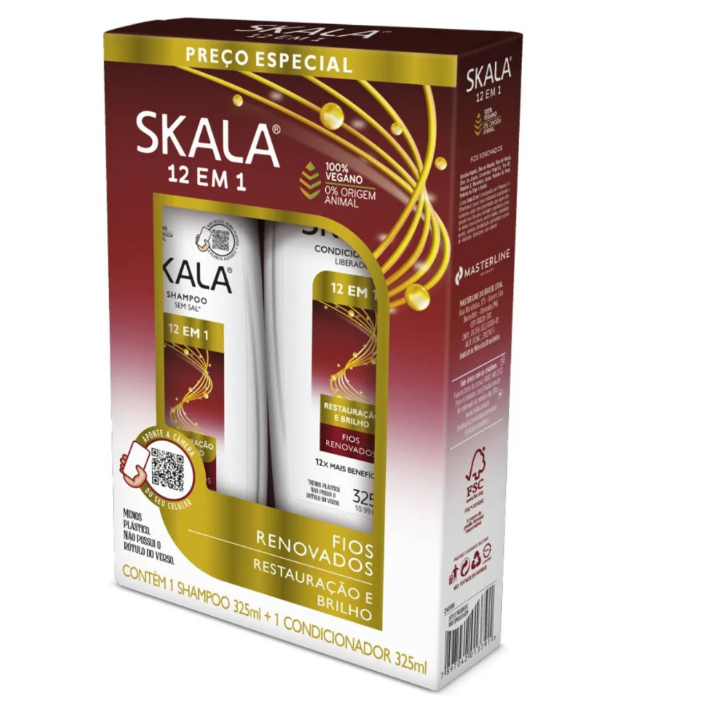 Kit Skala 12 em 1 Completo Shampoo 325ml + Condicionador 200ml Reparação Total Fios Danificados