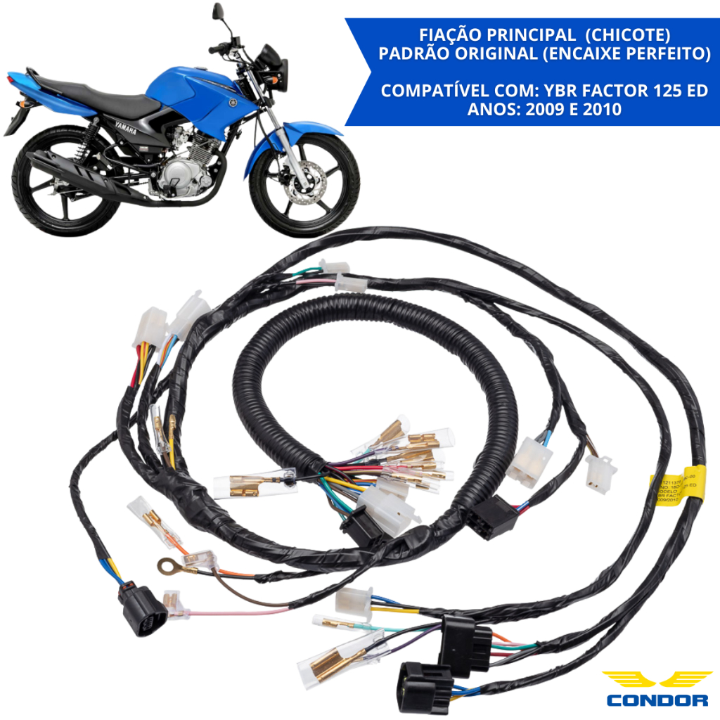 Fiação Principal Chicote Yamaha YBR Factor 125 ED 2009 a 2010 Condor Sistema Elétrico Completo
