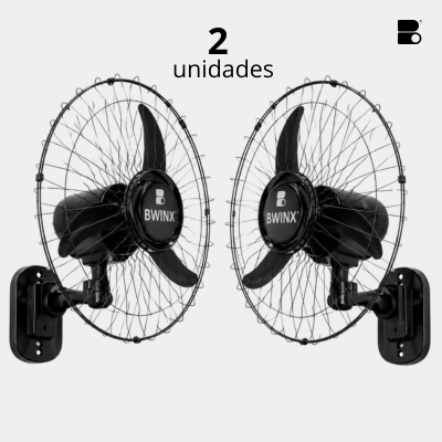 Kit com 2 Ventiladores de Parede 60cm Bivolt 200W Oscilantes com Controle de Parede Bwinx