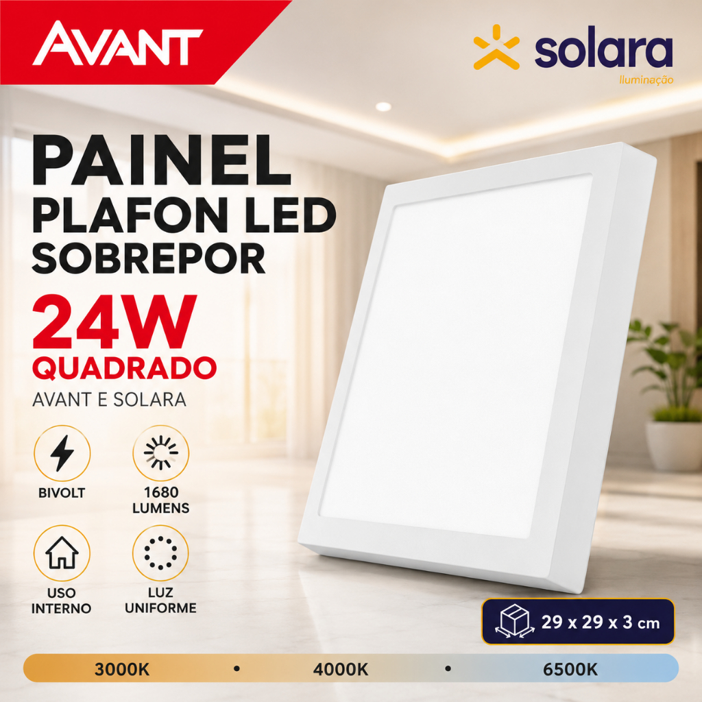 Painel Plafon Led Sobrepor 24w Luz Branco Frio Neutra Quente 6500k 4000k 3000k