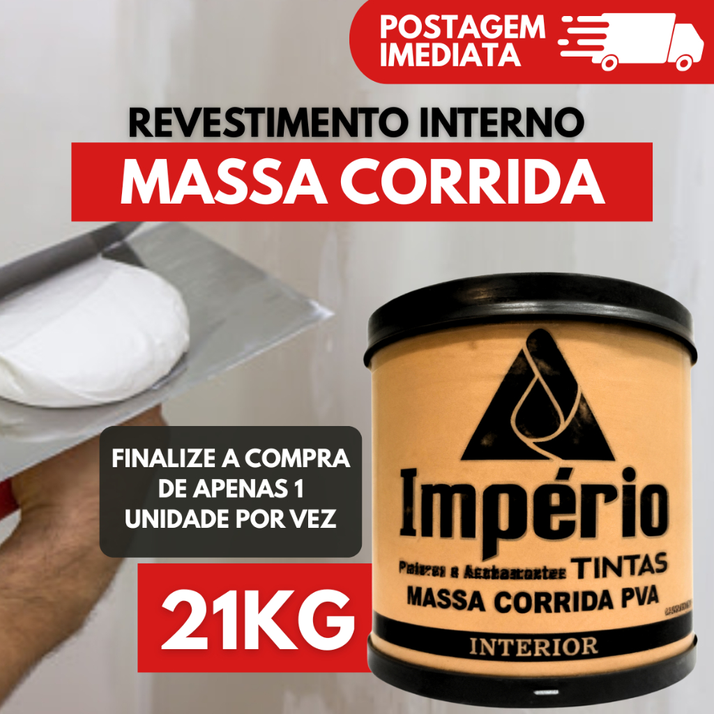 Massa Corrida 21kg Império para Parede Interna e Externa | Branco Liso Revestimento Pronto para Uso