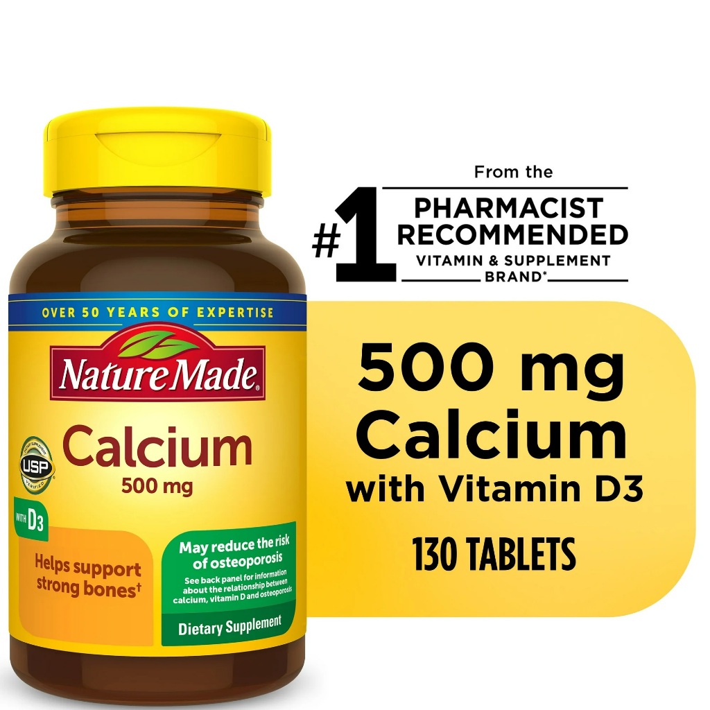 Calcio 500mg COM VITAMINA D3 Nature Made 130 Tablets  IMPORTADA EUA