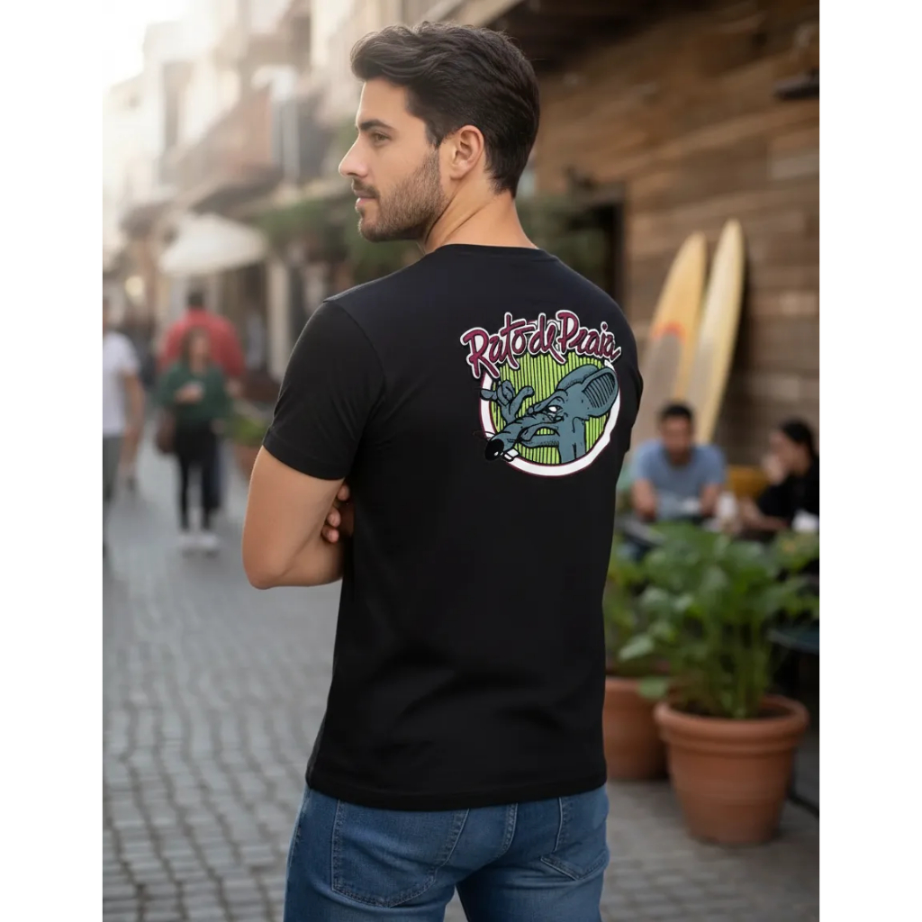 Camiseta Rato De Praia Surf Skate Retrô Vintage Streetwear Lançamento Pure Black Old School