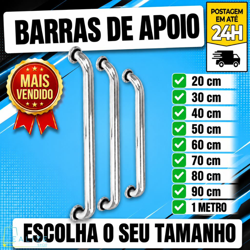 Barra De Apoio Para Banheiro Alça de Apoio Corrimão Segurança Deficiente Idoso Acessibilidade