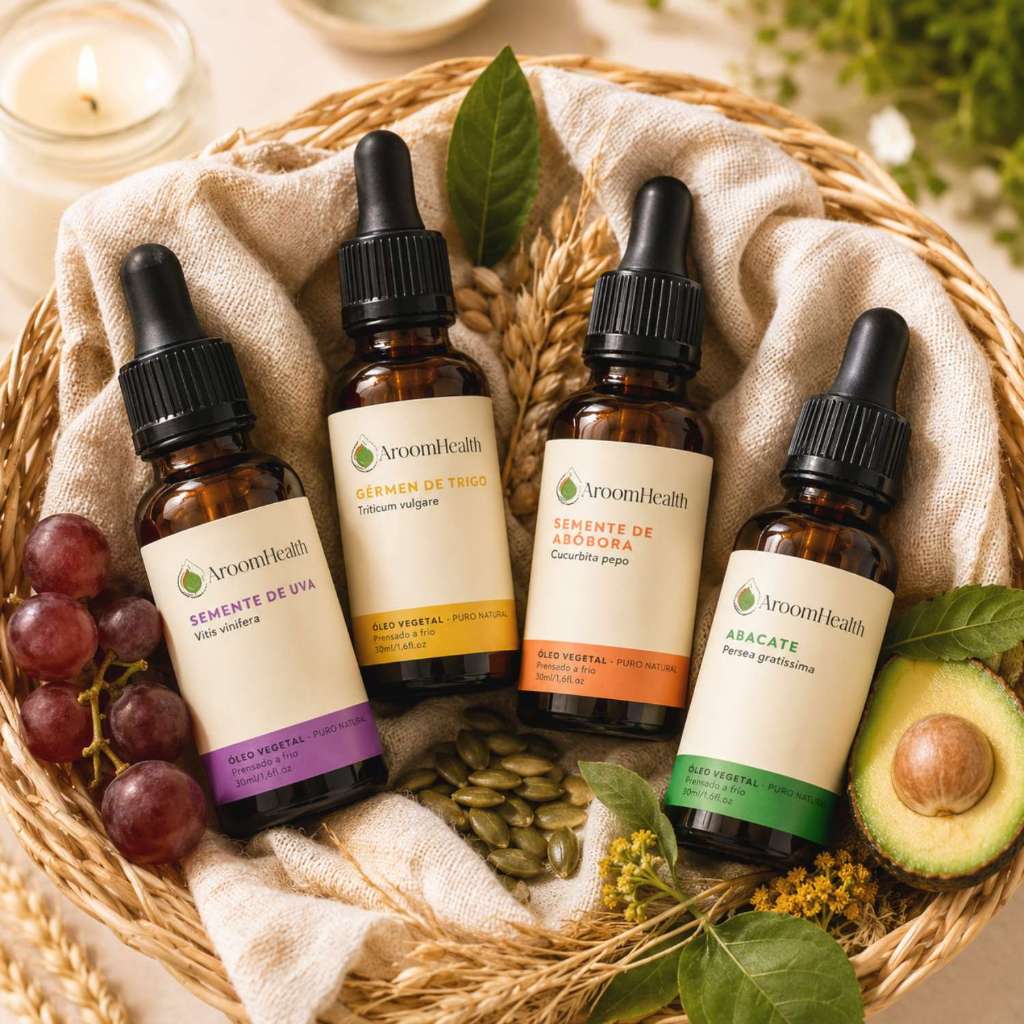 Kit de Óleos Vegetais – Semente de Uva, Gérmen de Trigo, Semente de Abóbora e Abacate – 20 ml cada