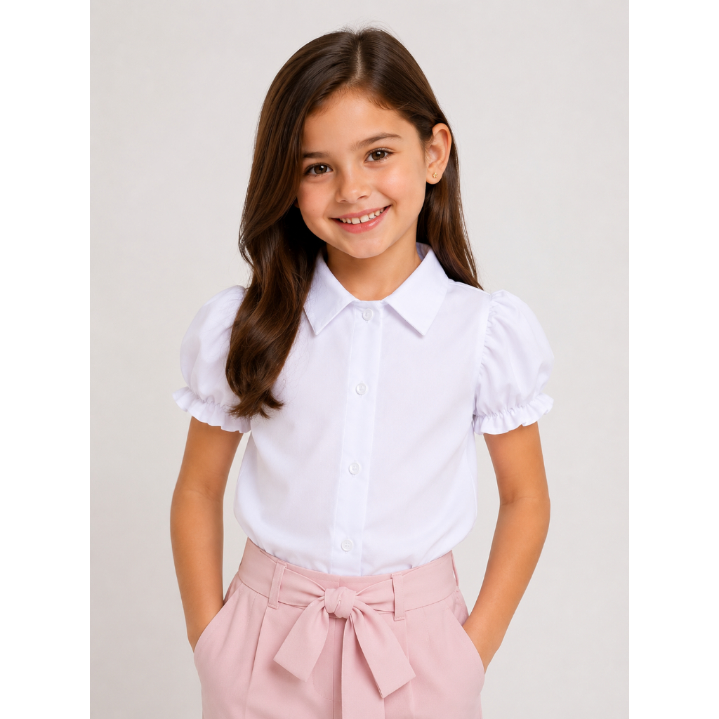 Detalhes do Blusa Camisa Infantil Gola Colegial Manga Bufante Princesa Blogueirinha Luxo Mini Diva
